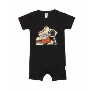 HuxBaby Gold Food Short Romper Black 6-12M